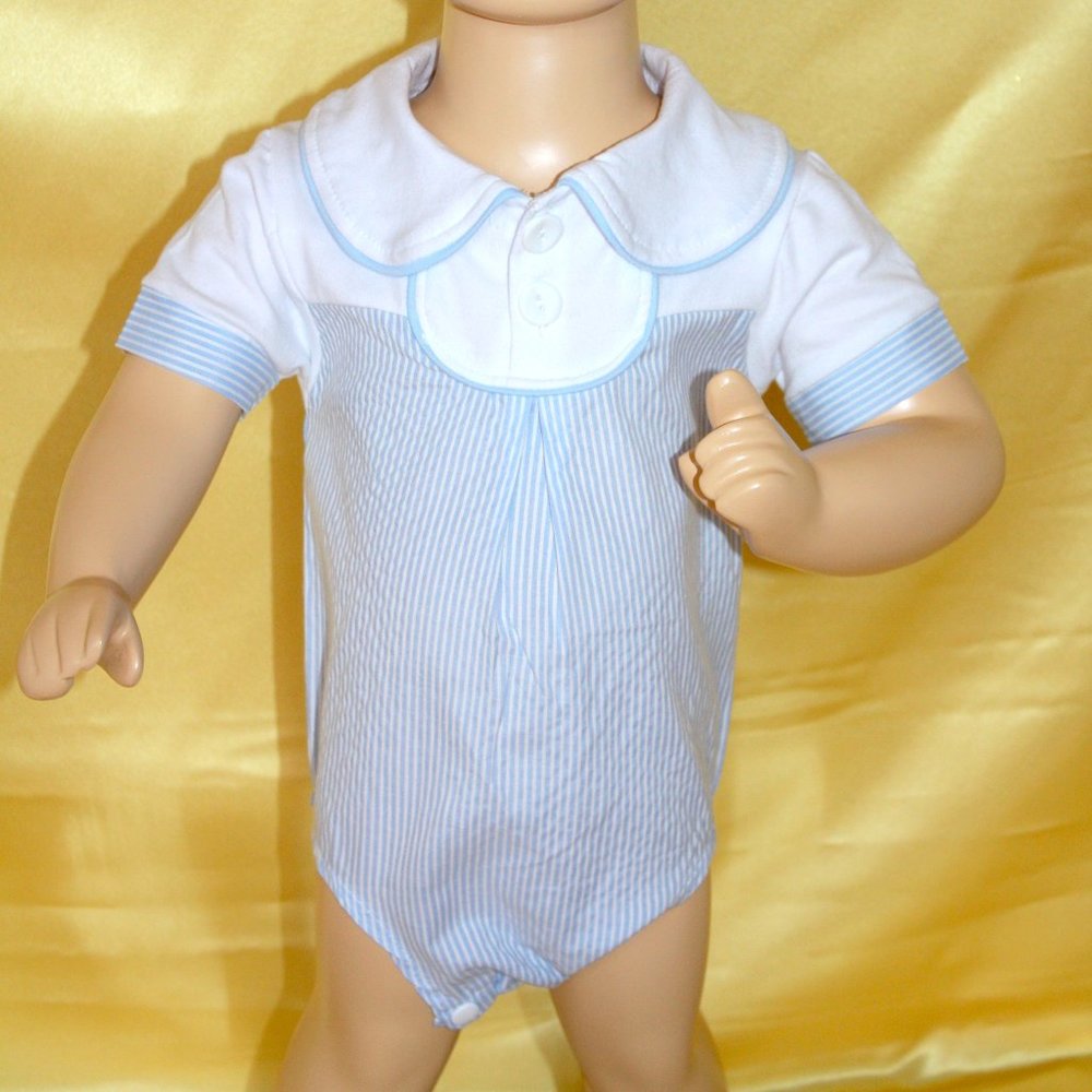 Baby blue and white stripped onesie